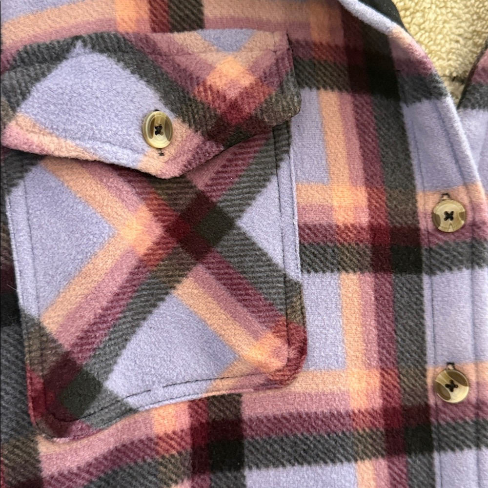 SAGE Collective purple & Lavender Plaid Fleece Jacket with Sherpa Lining XXL - Picture 7 of 9